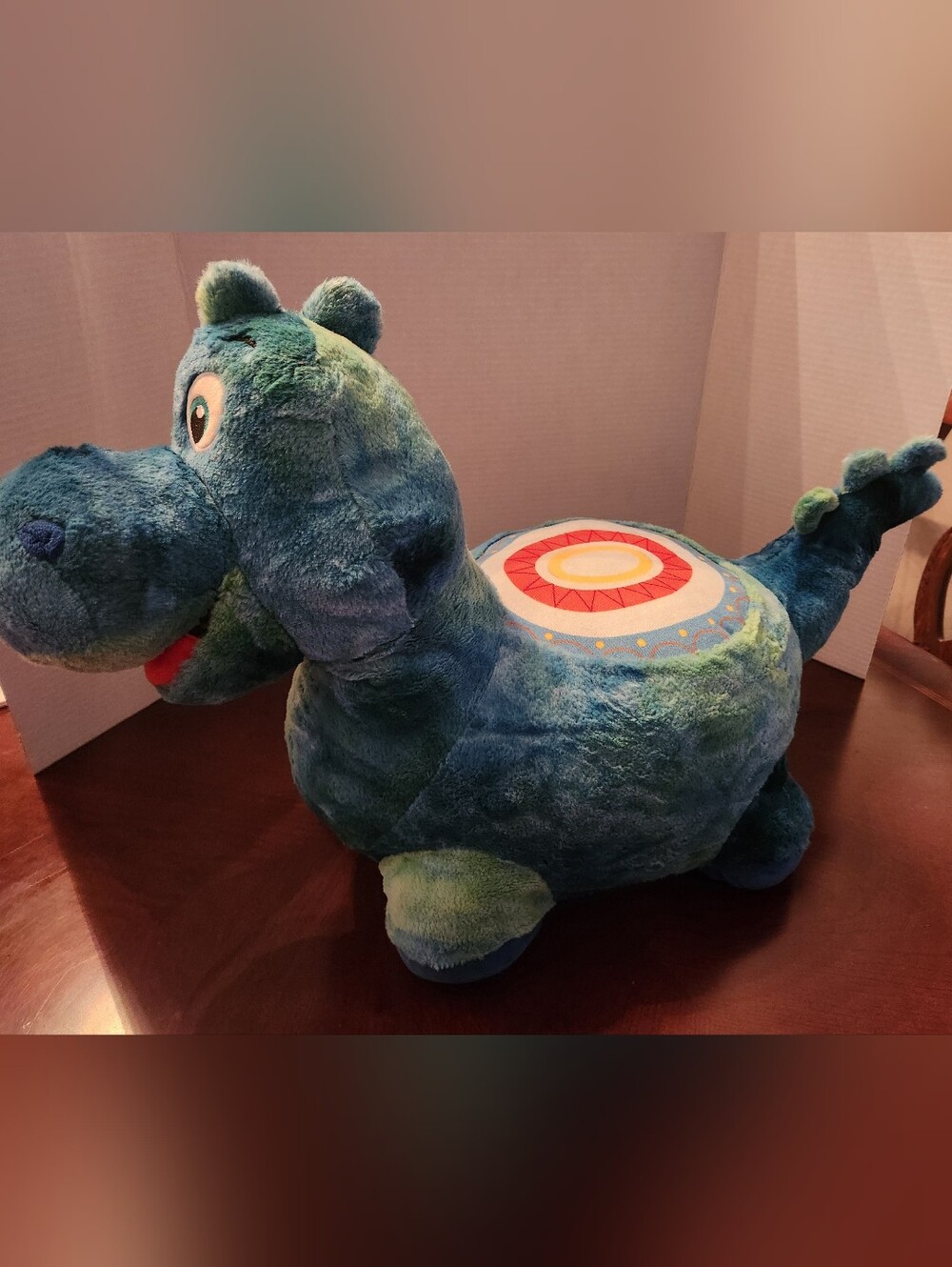 Blue & Green Kids Plush Dino Ride-On Toy - Kids Plush Activity Buddy